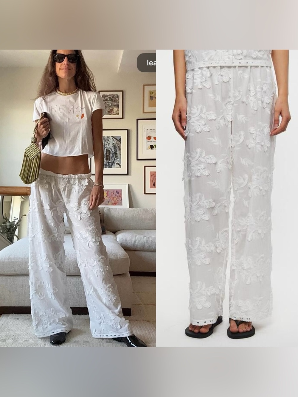NWT The Garment White Jewell Straight Trousers Floral Embroidery 100% Cotton